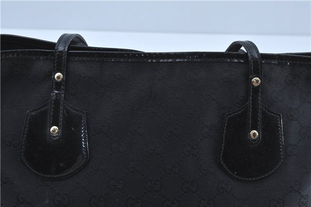 Authentic GUCCI Shoulder Tote Bag GG Canvas Leather 211976 Black J3565