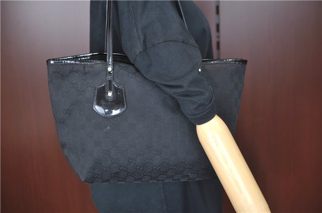 Authentic GUCCI Shoulder Tote Bag GG Canvas Leather 211976 Black J3565
