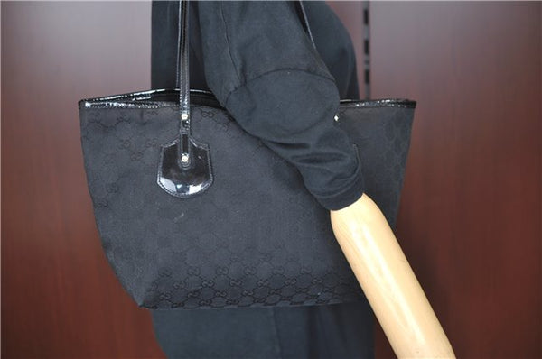 Authentic GUCCI Shoulder Tote Bag GG Canvas Leather 211976 Black J3565