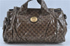 Authentic GUCCI Hysteria GG Crystal Crest Hand Boston Bag PVC 197021 Brown J3569