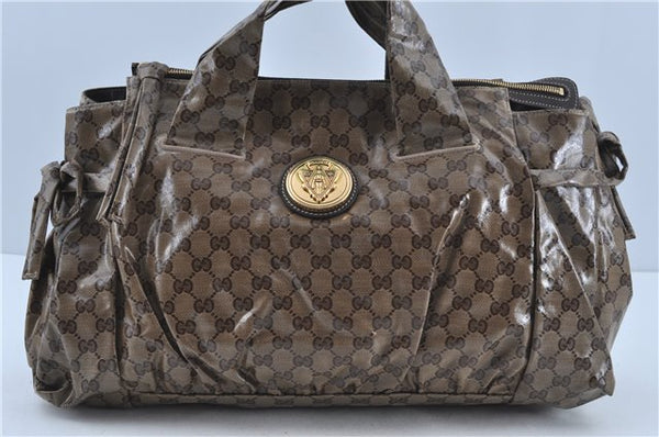 Authentic GUCCI Hysteria GG Crystal Crest Hand Boston Bag PVC 197021 Brown J3569