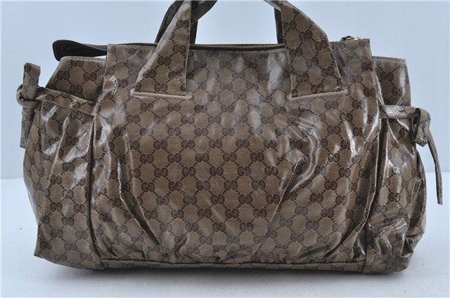 Authentic GUCCI Hysteria GG Crystal Crest Hand Boston Bag PVC 197021 Brown J3569