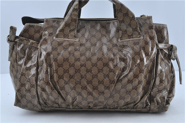 Authentic GUCCI Hysteria GG Crystal Crest Hand Boston Bag PVC 197021 Brown J3569