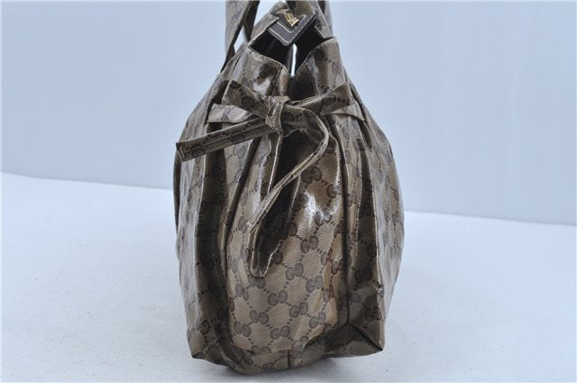 Authentic GUCCI Hysteria GG Crystal Crest Hand Boston Bag PVC 197021 Brown J3569