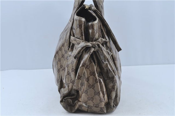 Authentic GUCCI Hysteria GG Crystal Crest Hand Boston Bag PVC 197021 Brown J3569