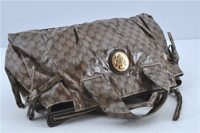 Authentic GUCCI Hysteria GG Crystal Crest Hand Boston Bag PVC 197021 Brown J3569