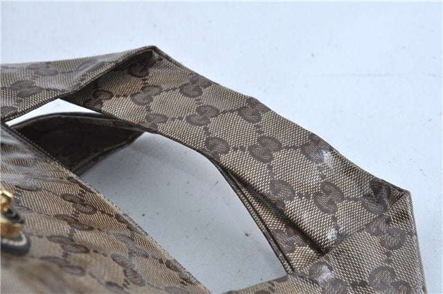 Authentic GUCCI Hysteria GG Crystal Crest Hand Boston Bag PVC 197021 Brown J3569