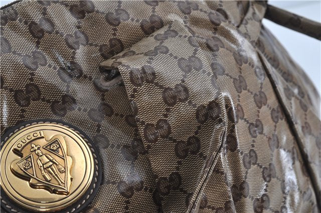 Authentic GUCCI Hysteria GG Crystal Crest Hand Boston Bag PVC 197021 Brown J3569
