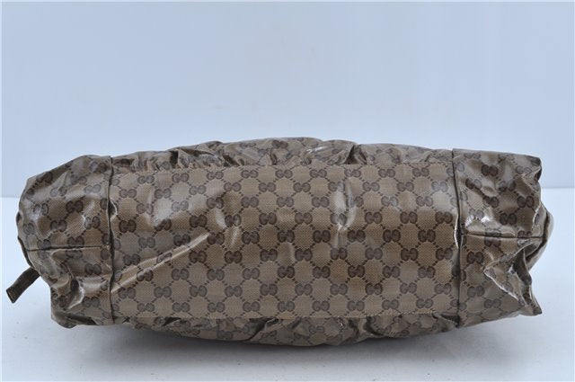 Authentic GUCCI Hysteria GG Crystal Crest Hand Boston Bag PVC 197021 Brown J3569
