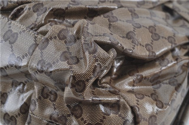 Authentic GUCCI Hysteria GG Crystal Crest Hand Boston Bag PVC 197021 Brown J3569