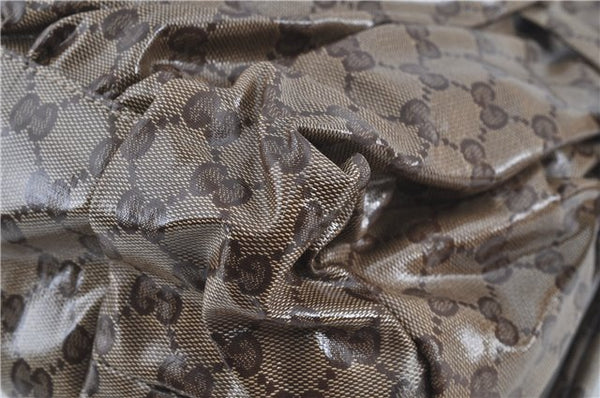 Authentic GUCCI Hysteria GG Crystal Crest Hand Boston Bag PVC 197021 Brown J3569