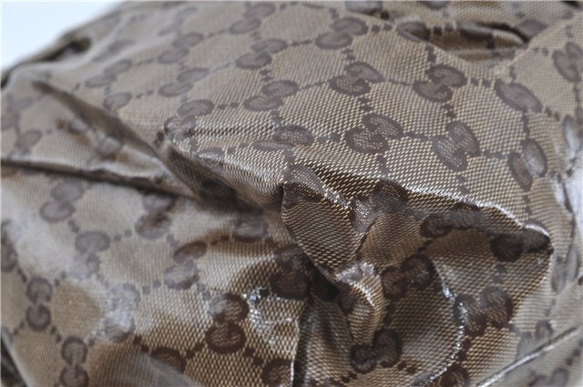 Authentic GUCCI Hysteria GG Crystal Crest Hand Boston Bag PVC 197021 Brown J3569