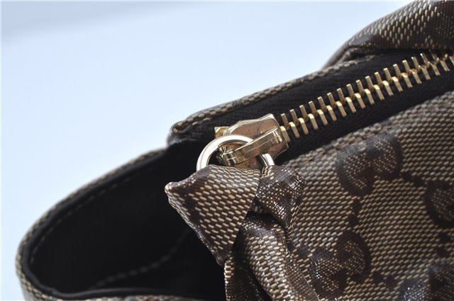 Authentic GUCCI Hysteria GG Crystal Crest Hand Boston Bag PVC 197021 Brown J3569