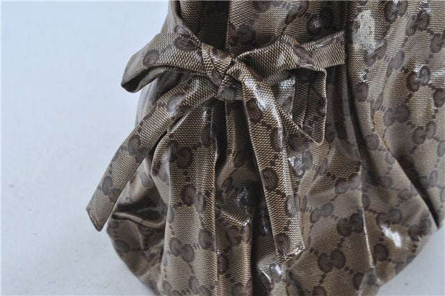 Authentic GUCCI Hysteria GG Crystal Crest Hand Boston Bag PVC 197021 Brown J3569