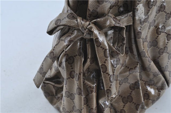 Authentic GUCCI Hysteria GG Crystal Crest Hand Boston Bag PVC 197021 Brown J3569