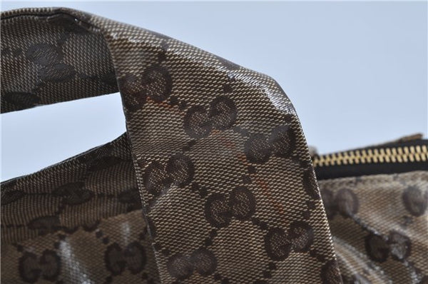 Authentic GUCCI Hysteria GG Crystal Crest Hand Boston Bag PVC 197021 Brown J3569