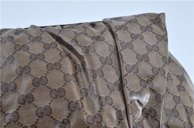 Authentic GUCCI Hysteria GG Crystal Crest Hand Boston Bag PVC 197021 Brown J3569