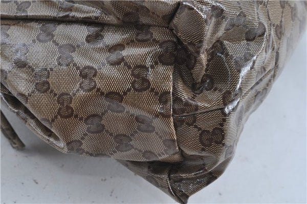 Authentic GUCCI Hysteria GG Crystal Crest Hand Boston Bag PVC 197021 Brown J3569
