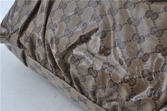 Authentic GUCCI Hysteria GG Crystal Crest Hand Boston Bag PVC 197021 Brown J3569