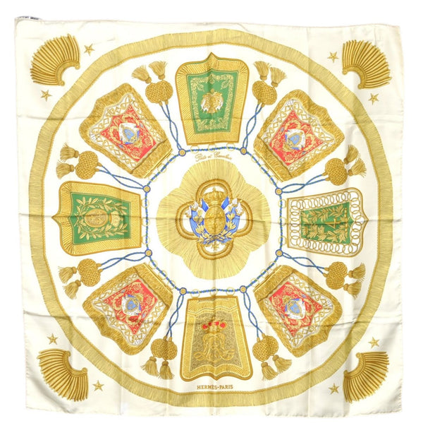 Authentic HERMES Carre 90 Scarf "Poste et Cavalerie" Silk Ivory J3582