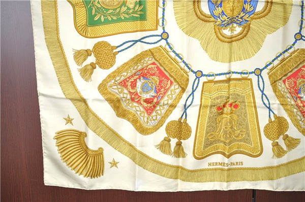 Authentic HERMES Carre 90 Scarf "Poste et Cavalerie" Silk Ivory J3582