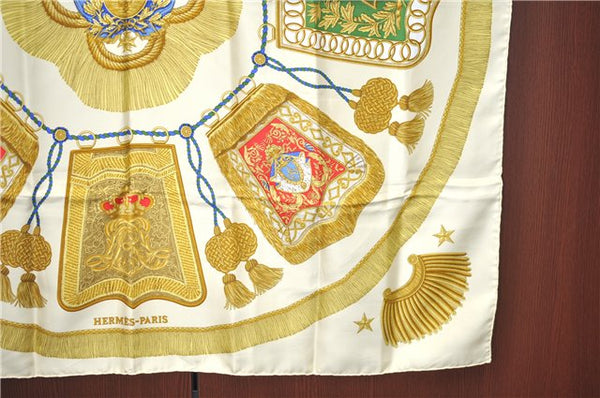 Authentic HERMES Carre 90 Scarf "Poste et Cavalerie" Silk Ivory J3582