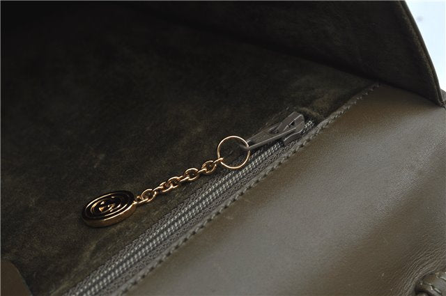 Authentic GUCCI 2Way Shoulder Crossbody Hand Bag Purse Leather Khaki Green J3685