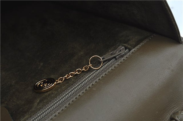 Authentic GUCCI 2Way Shoulder Crossbody Hand Bag Purse Leather Khaki Green J3685