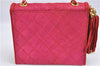Authentic CHANEL Raffia Leather Shoulder Cross Bag Tassel Pink Red Box J3708