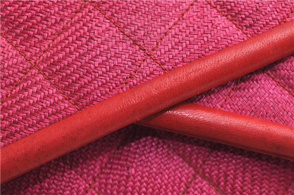 Authentic CHANEL Raffia Leather Shoulder Cross Bag Tassel Pink Red Box J3708