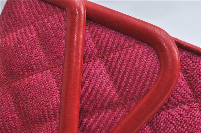 Authentic CHANEL Raffia Leather Shoulder Cross Bag Tassel Pink Red Box J3708