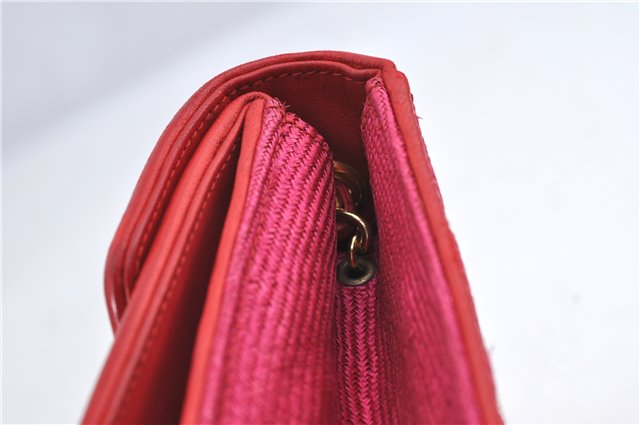Authentic CHANEL Raffia Leather Shoulder Cross Bag Tassel Pink Red Box J3708