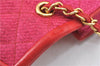 Authentic CHANEL Raffia Leather Shoulder Cross Bag Tassel Pink Red Box J3708