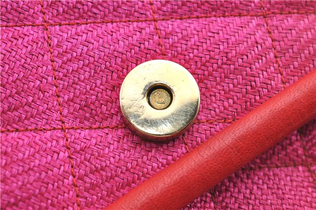 Authentic CHANEL Raffia Leather Shoulder Cross Bag Tassel Pink Red Box J3708