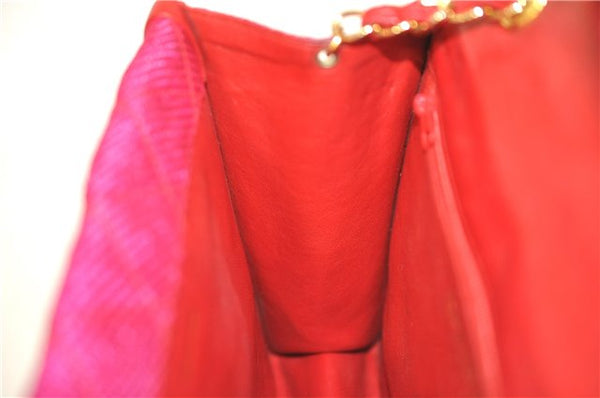 Authentic CHANEL Raffia Leather Shoulder Cross Bag Tassel Pink Red Box J3708