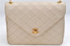 Authentic CHANEL Lamb Skin Matelasse Chain Shoulder Cross Bag Ivory CC J3712