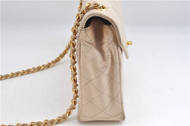 Authentic CHANEL Lamb Skin Matelasse Chain Shoulder Cross Bag Ivory CC J3712