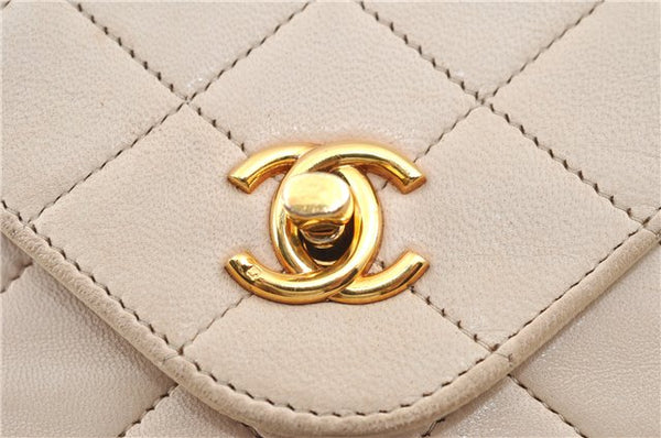 Authentic CHANEL Lamb Skin Matelasse Chain Shoulder Cross Bag Ivory CC J3712