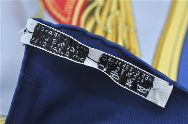 Authentic HERMES Carre 90 Scarf "SPRINGS" Silk Navy Blue J3732