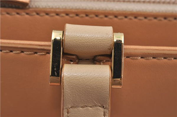 Authentic BURBERRY Vintage Leather Hand Bag Purse Beige Orange J3748