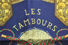 Authentic HERMES Carre 90 Scarf "LES TAMBOURS" Silk Green Khaki Gold J3813