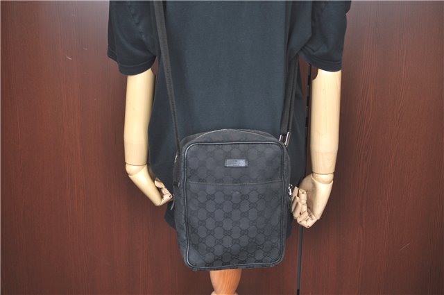 Authentic GUCCI Shoulder Cross Body Bag GG Canvas Leather 122759 Black J3836
