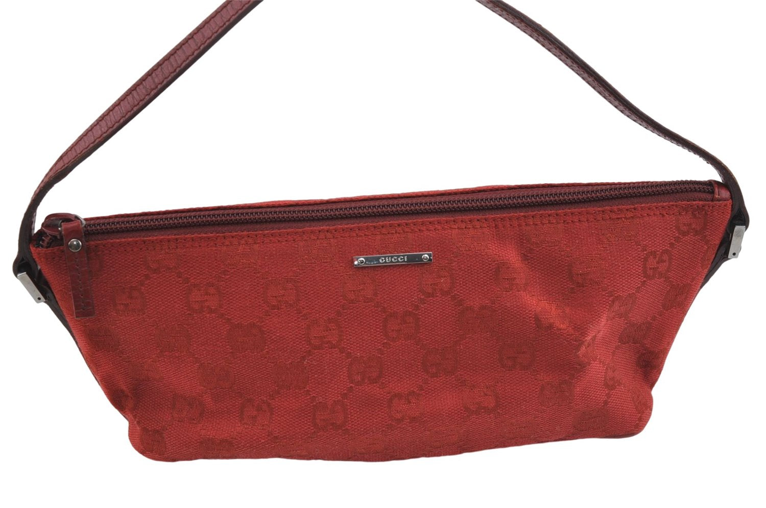 Authentic GUCCI Hand Bag Pouch Purse GG Canvas Leather 07198 Red J3842