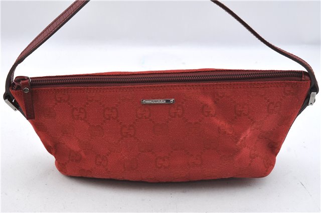 Authentic GUCCI Hand Bag Pouch Purse GG Canvas Leather 07198 Red J3842