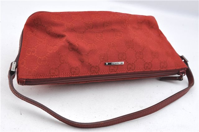 Authentic GUCCI Hand Bag Pouch Purse GG Canvas Leather 07198 Red J3842