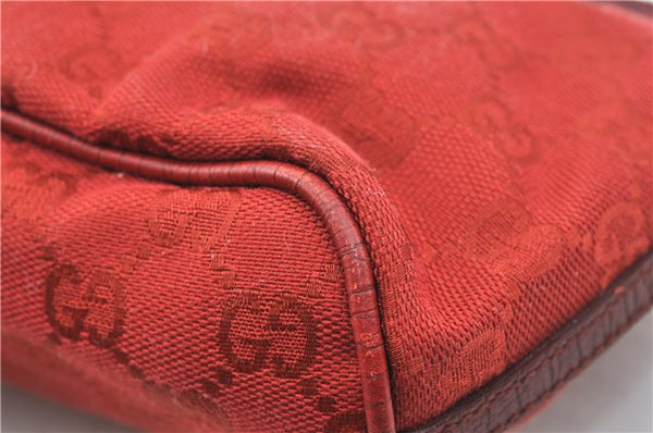 Authentic GUCCI Hand Bag Pouch Purse GG Canvas Leather 07198 Red J3842