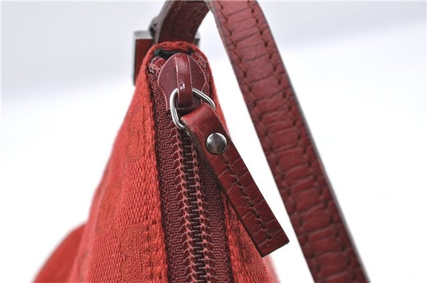 Authentic GUCCI Hand Bag Pouch Purse GG Canvas Leather 07198 Red J3842