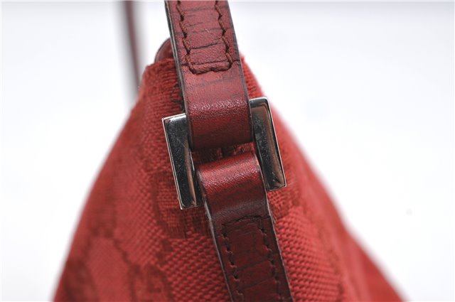 Authentic GUCCI Hand Bag Pouch Purse GG Canvas Leather 07198 Red J3842