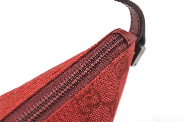Authentic GUCCI Hand Bag Pouch Purse GG Canvas Leather 07198 Red J3842