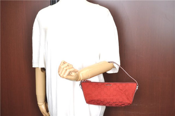 Authentic GUCCI Hand Bag Pouch Purse GG Canvas Leather 07198 Red J3842